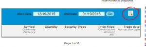 Location of the export button on the transaction history page