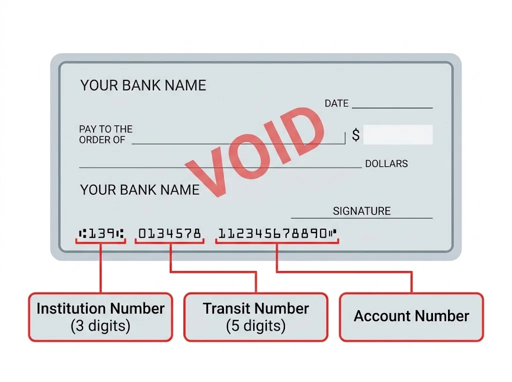 An annotated void-cheque diagram